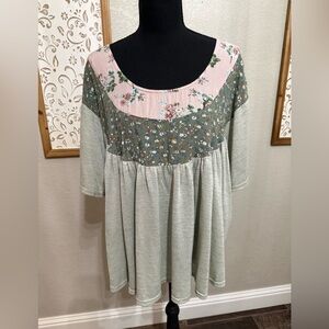 Easel Floral Patchwork Tunic in Pink and Olive